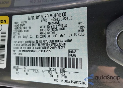 2023 Ford Bronco Sport Heritage z USA, uszkodzony, nr VIN 3FMCR9G67PRD04515